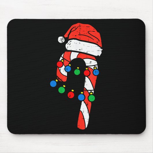 Candy Cane Santa Hat Christmas Lights Xmas Men Wom Mousepad (Vorne)