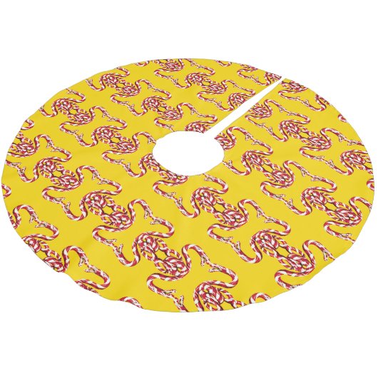 CANDY CANE SNAKE auf GOLD Baum Rock Polyester Weihnachtsbaumdecke (Schrägansicht)