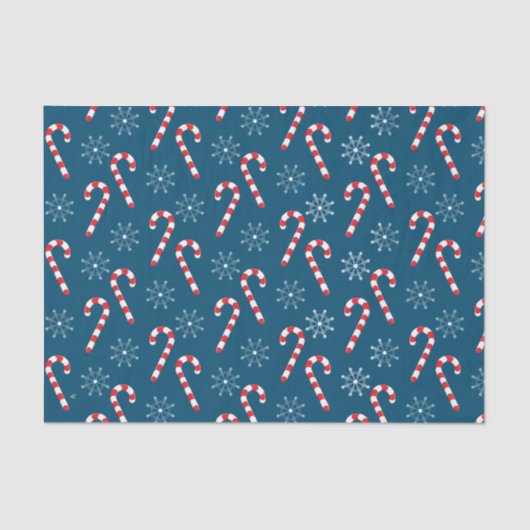 Candy Cane Snowflake Muster blaues Tissue Paper Seidenpapier (Vorderseite)