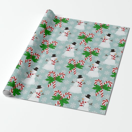 Candy Cane, Snowman, die Papierblätter umhüllen Geschenkpapier (Ungerollt)