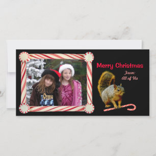 Candy Cane Squirrel Holiday Photo Card Feiertagskarte