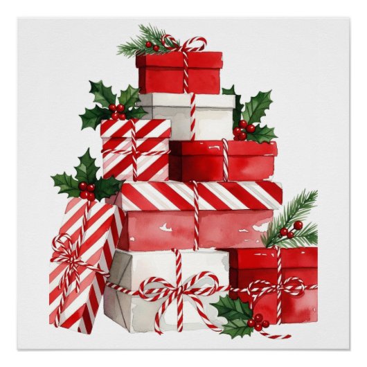 Candy Cane Stack Watercolor Christmas Poster (Vorderseite)