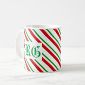 Candy Cane Streifen, Monogramm, rot und grün Kaffeetasse (Vorderseite Links)