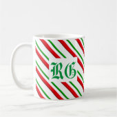 Candy Cane Streifen, Monogramm, rot und grün Kaffeetasse (Links)