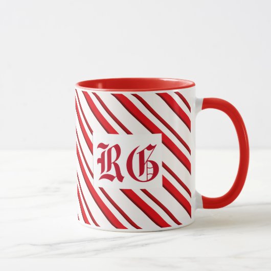 Candy Cane Streifen, rot und weiß, Monogramm Tasse (Rechts)