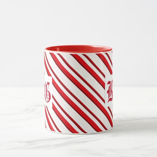 Candy Cane Streifen, rot und weiß, Monogramm Tasse (Zentrum)