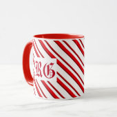 Candy Cane Streifen, rot und weiß, Monogramm Tasse (Vorderseite Links)