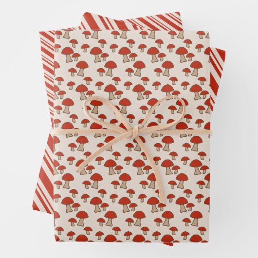 Candy Cane Streifen und Pilze Geschenkpapier Set (Beispiel)