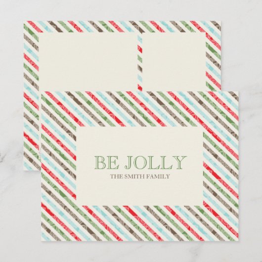 Candy Cane Strip and Damask Holiday Postkarten (Vorne/Hinten)