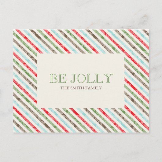 Candy Cane Strip and Damask Holiday Postkarten (Vorderseite)