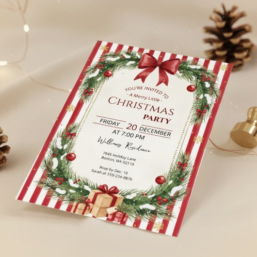 Candy Cane Stripe Christmas Party Invitation Einladung