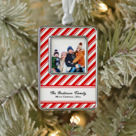 Candy Cane Stripe Custom Family Foto Rahmen-Ornament Silber