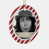 Candy Cane Stripe Gerahmtes Foto Keramikornament (Rechts)