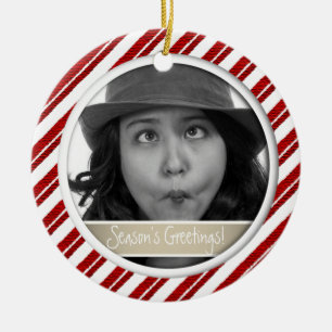 Candy Cane Stripe Gerahmtes Foto Keramikornament