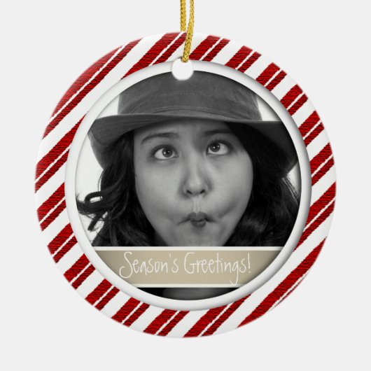 Candy Cane Stripe Gerahmtes Foto Keramikornament (Vorne)