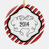 Candy Cane Stripe Gerahmtes Foto Keramikornament (Hinten)