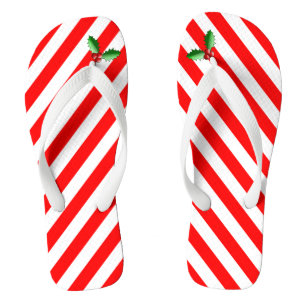 Candy Cane Stripe & Holly Sprig Urlaub Flip Flops Badesandalen