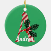 Candy Cane Stripe Letter A Large Christmas Keramik Ornament (Hinten)