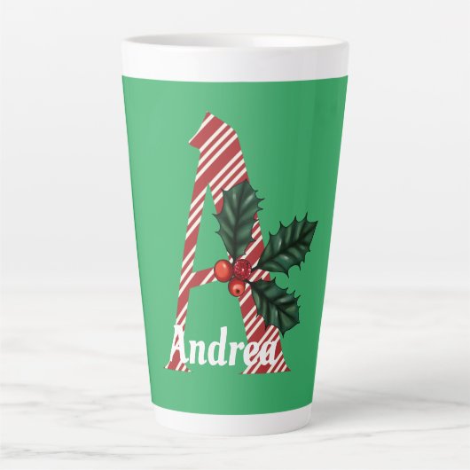 Candy Cane Stripe Letter A Large Christmas Milchtasse (Vorderseite)