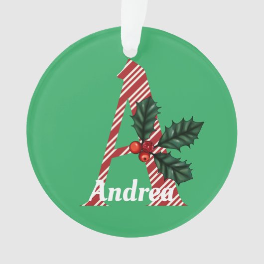 Candy Cane Stripe Letter A Large Christmas Ornament (Vorderseite)