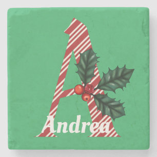 Candy Cane Stripe Letter A Large Christmas Steinuntersetzer