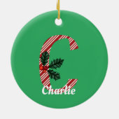 Candy Cane Stripe Letter C Große Weihnachten Keramik Ornament (Hinten)