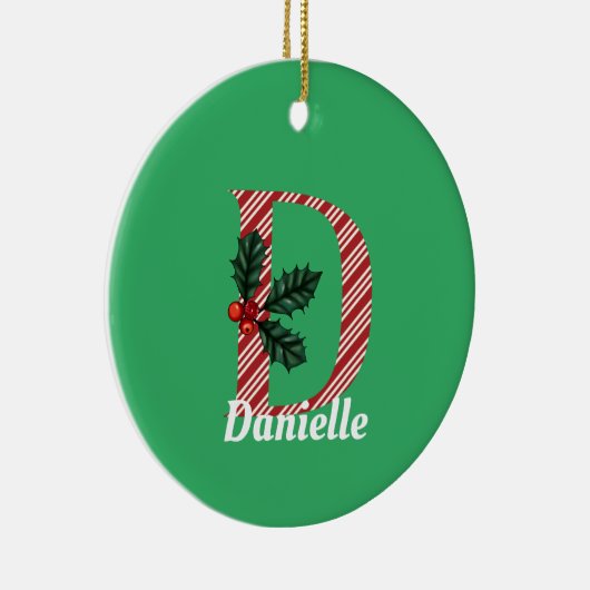 Candy Cane Stripe Letter D Christmas Keramik Ornament (Rechts)