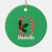 Candy Cane Stripe Letter D Christmas Keramik Ornament (Vorne)