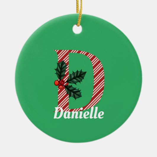 Candy Cane Stripe Letter D Christmas Keramik Ornament (Vorne)