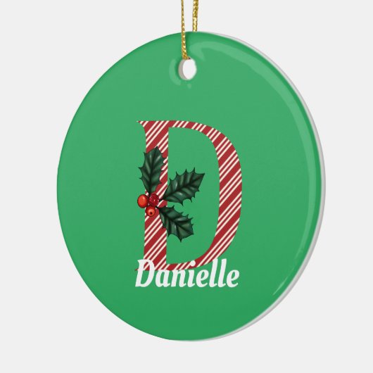 Candy Cane Stripe Letter D Christmas Keramik Ornament (Links)