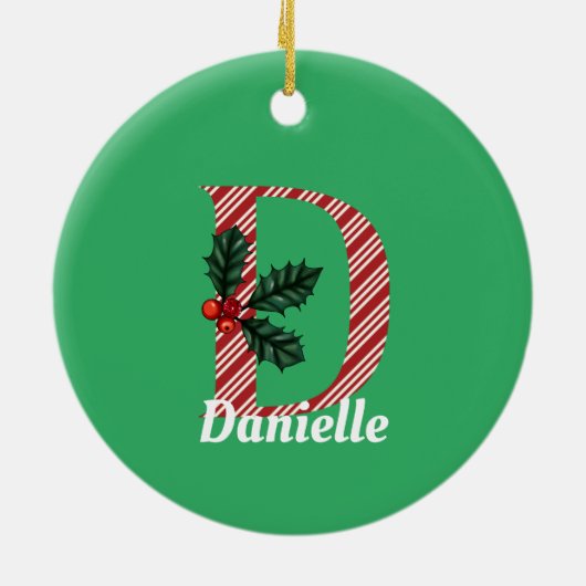 Candy Cane Stripe Letter D Christmas Keramik Ornament (Hinten)