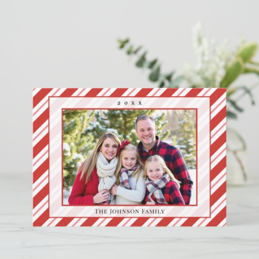 Candy Cane Stripe Rahmenfamilie Foto Weihnachten (Stehend Vorderseite)