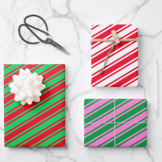 Candy Cane Stripe Red Green Pink Weihnachten Geschenkpapier Set
