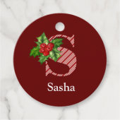 Candy Cane Stripe und Holly S Monogram Geschenkanhänger (Vorderseite)