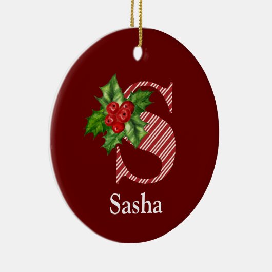 Candy Cane Stripe und Holly S Monogram Keramik Ornament (Rechts)