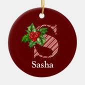 Candy Cane Stripe und Holly S Monogram Keramik Ornament (Vorne)