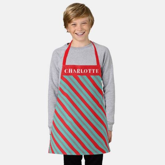 Candy Cane Stripe Weihnachtsname Schürze (Getragen)