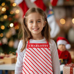 Candy Cane Stripe Weihnachtsname Schürze<br><div class="desc">Feiern Sie Weihnachten im Stil mit einer festlichen Zuckerrohr gestreift Schürze,  mit Namen,  oder klar. Rote Band ist auch editierbar.</div>