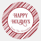 Candy Cane Striped Holiday Runder Aufkleber (Vorderseite)