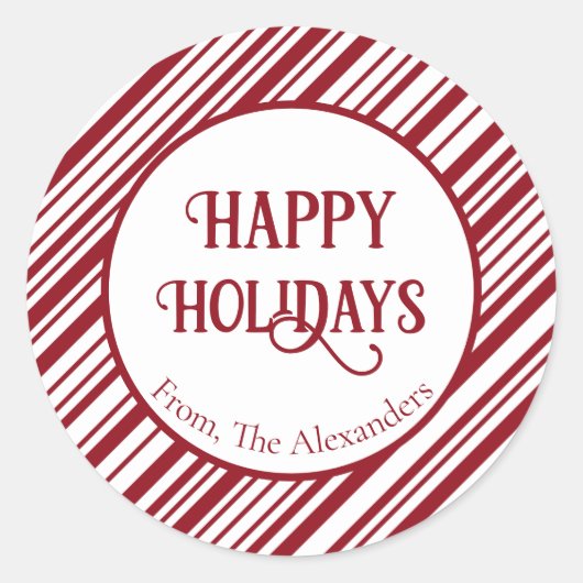 Candy Cane Striped Holiday Runder Aufkleber (Vorderseite)