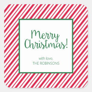 Candy Cane Striped Quadratischer Aufkleber