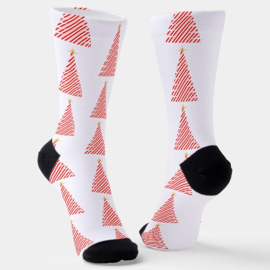 Candy Cane Striped Tree Weihnachten Socken (Gewinkelt)