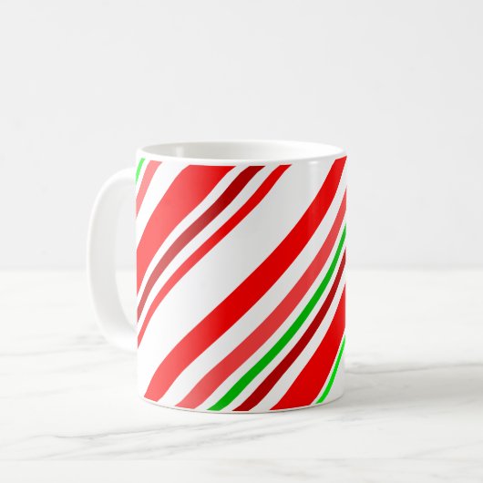 Candy Cane Stripes Diagonal Red Green Kaffeetasse (Vorderseite Links)
