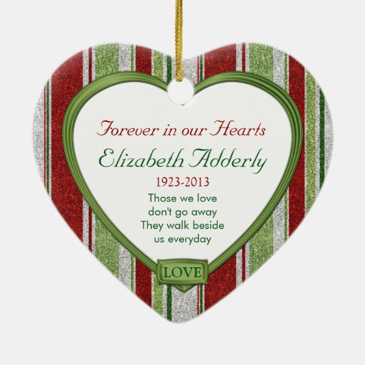 Candy Cane Stripes Memorial Herzlich Foto Weihnach Keramikornament (Hinten)