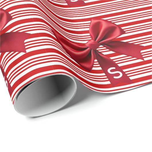 Candy Cane Stripes Red Bow Festive Christmas  Geschenkpapier (Rolleneckpunkt)