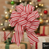 Candy Cane Stripes Red Bow Festive Christmas Ripsband