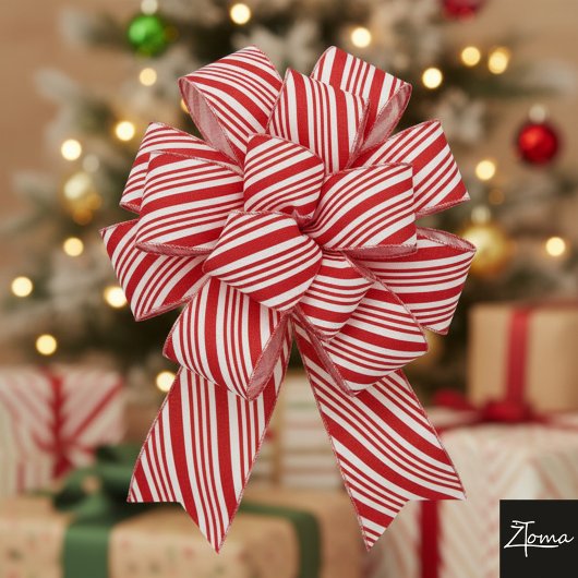 Candy Cane Stripes Red Bow Festive Christmas Ripsband