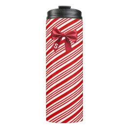 Candy Cane Stripes Red Bow Festive Christmas Thermosbecher