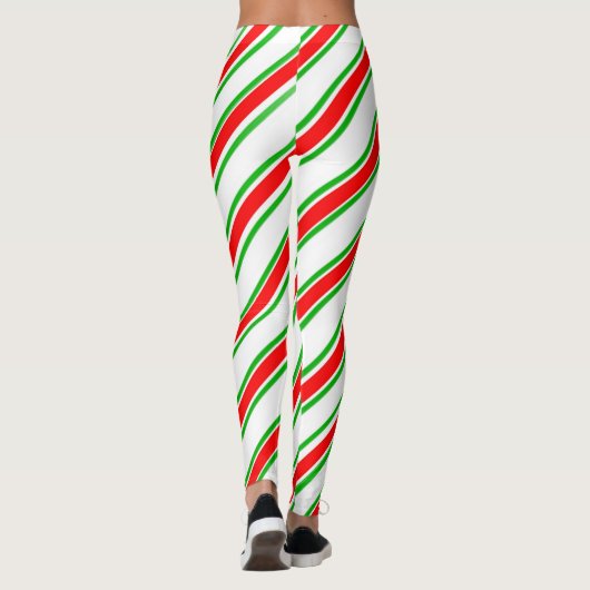 Candy Cane Stripes Red Green White Christmas Leggings (Rückseite)
