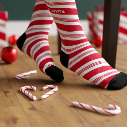 Candy Cane Striping Red and White Christmas Holida Socken